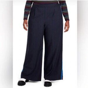 NWT La Ligne x Target Navy Pin Stripped Side Stripe Wide Leg Trousers Size 4X